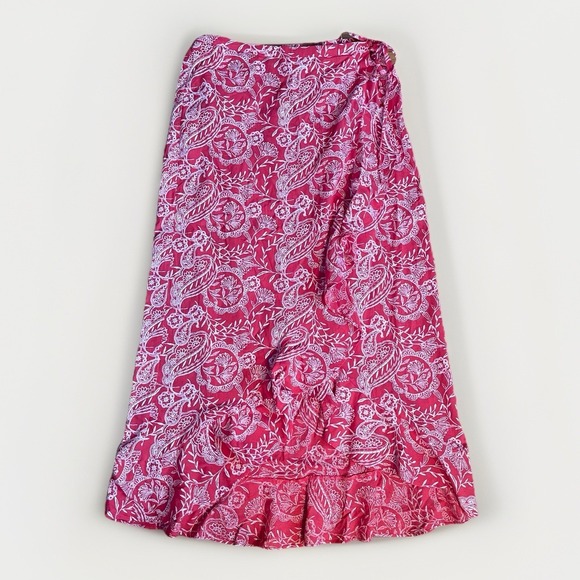Universal Thread Dresses & Skirts - Universal Thread Large Red Paisley Wrap Maxi Skirt Ruffle Hem Cotton Blend EUC